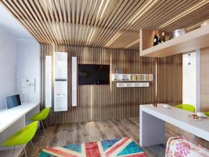 потолок из рейки в интерьере